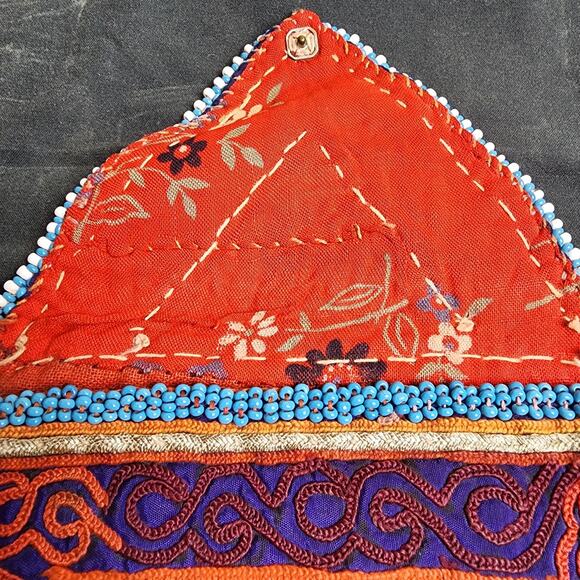 Kuchi Embroidered Pouch Wallet Central Asian Handmade Beaded Snap w/Mirror - Picture 4 of 9